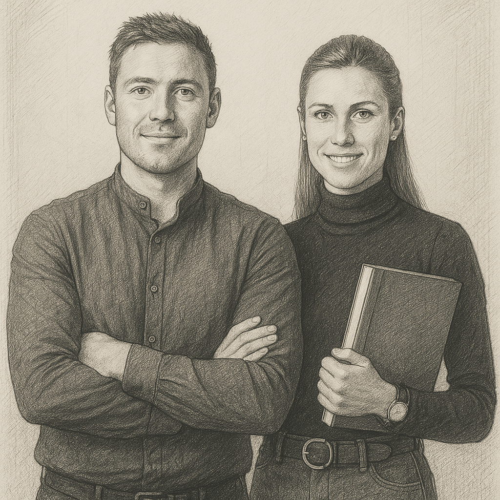 Porträt von zwei Fachleuten kaliora Websitemanufaktur - Anne Albrecht & Jonas Jacobs